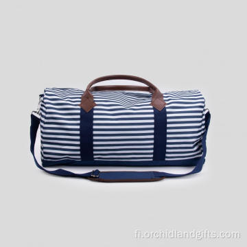 Sininen raidallinen kankaan matkalaukku